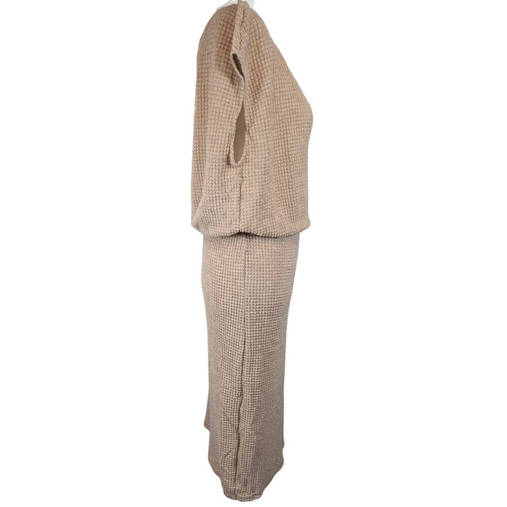 NWT L‎ Cupshe Tan Waffle-Knit Dress w/Shoulder Tie, Cap Sleeve & Skirt-Lining - Picture 4 of 11